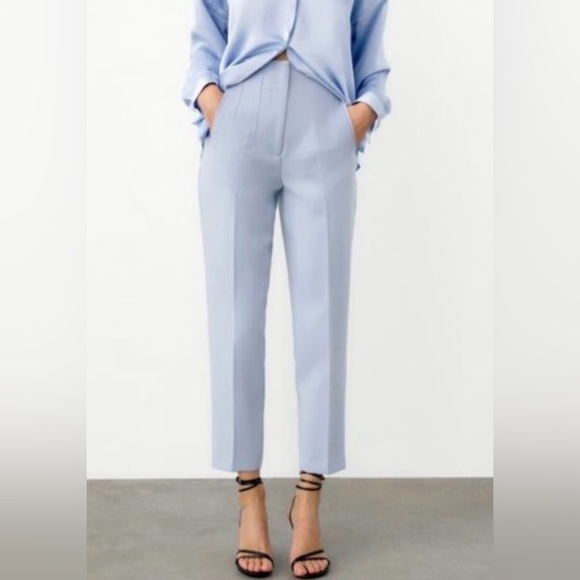 Zara Pants - NWT Zara Women's Light Blue/Grey High Waist Cropped Ankle Pants Size M
